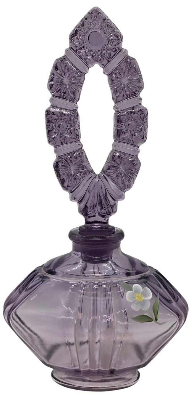 Vintage Fenton Amethyst Glass Perfume Bottle Multifaceted Stopper Artist Signed